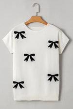 Bow Pattern Knit Short Sleeve Sweater