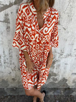 Full Size Printed Notched Half Sleeve Dress Plus Size