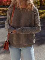 Contrast Cable Knit Sleeve Casual Sweater