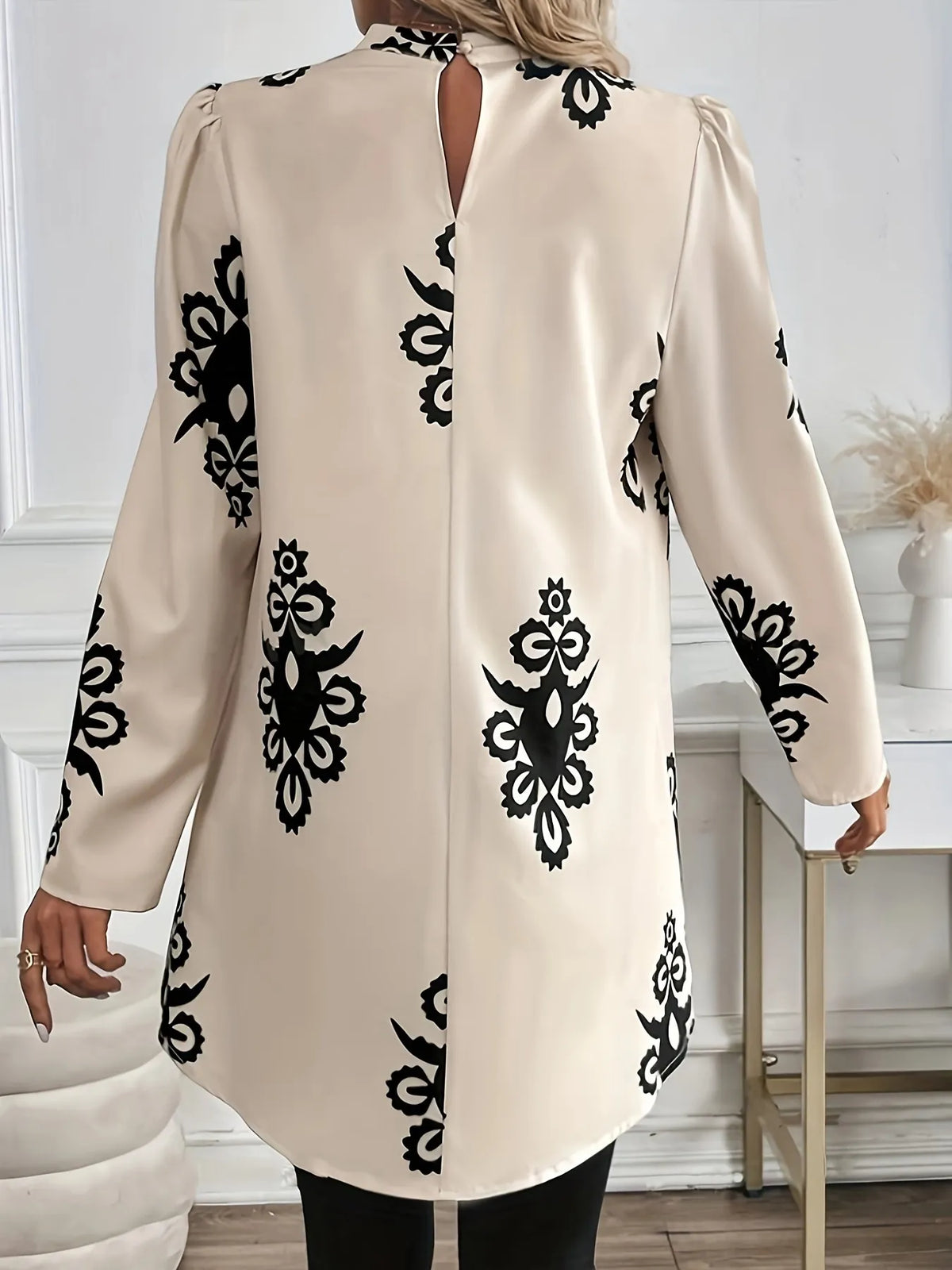Printed Long Sleeve Oversize Blouse