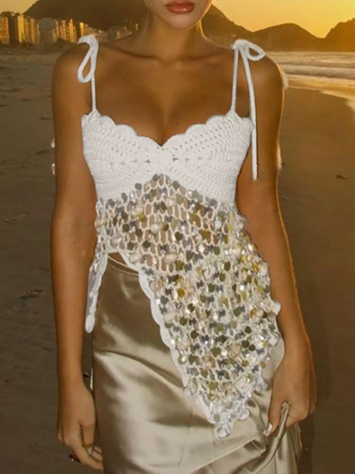 Sequin Crochet Knit Cami