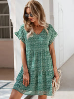 Floral Print V-Neck Ruffle Tiered Summer Mini Dress