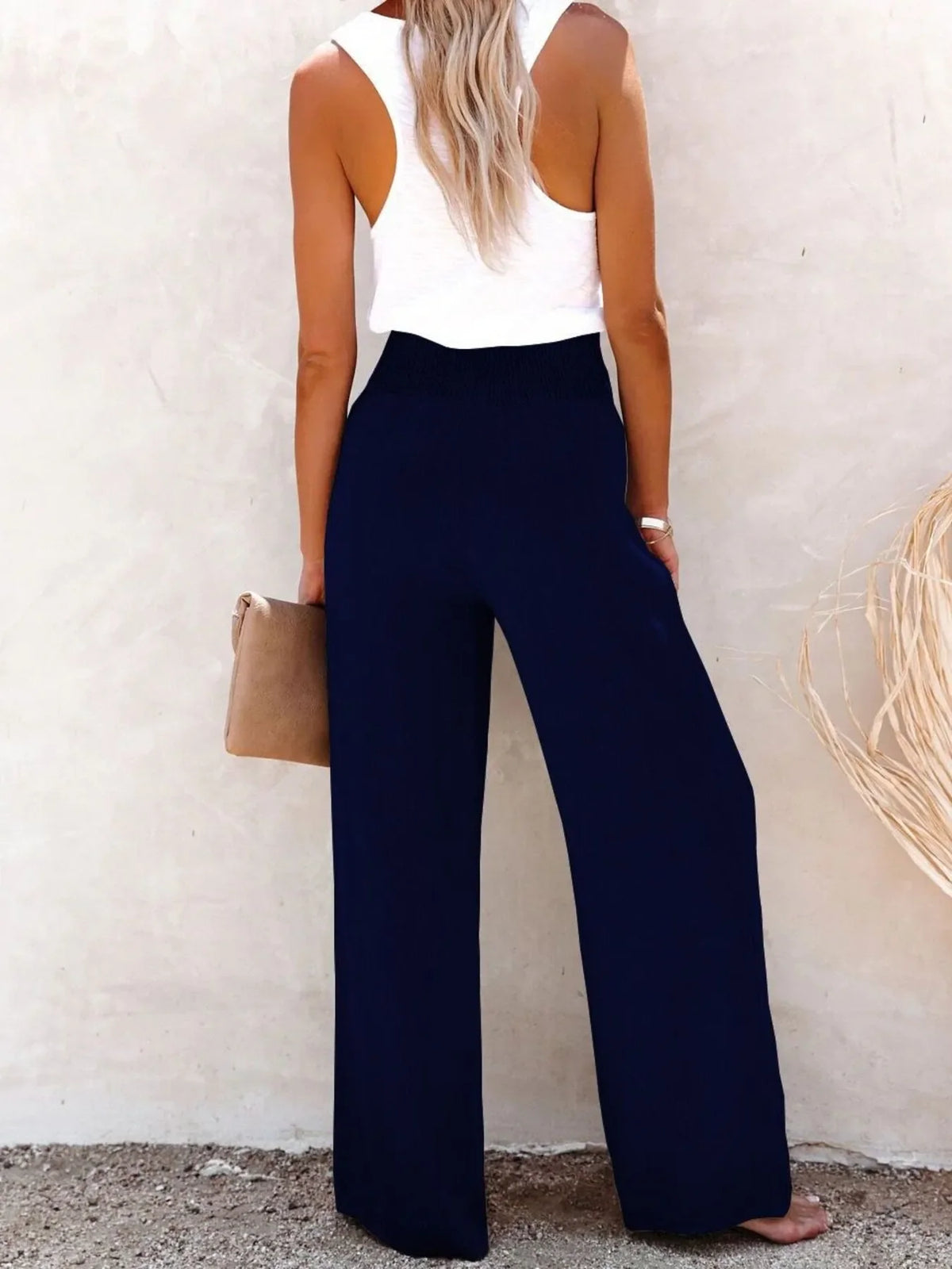 Full Size High-Waisted Textured Wide Leg Pants Plus Size