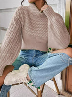 Textured Knit Turtleneck Long Sleeve Sweater