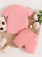 Children's Letter Round Neck Tee and Shorts Set