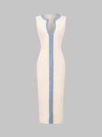 Slit Contrast Notched Sleeveless Dress