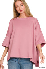 Zenana Scuba Round Neck Top With Side Slits