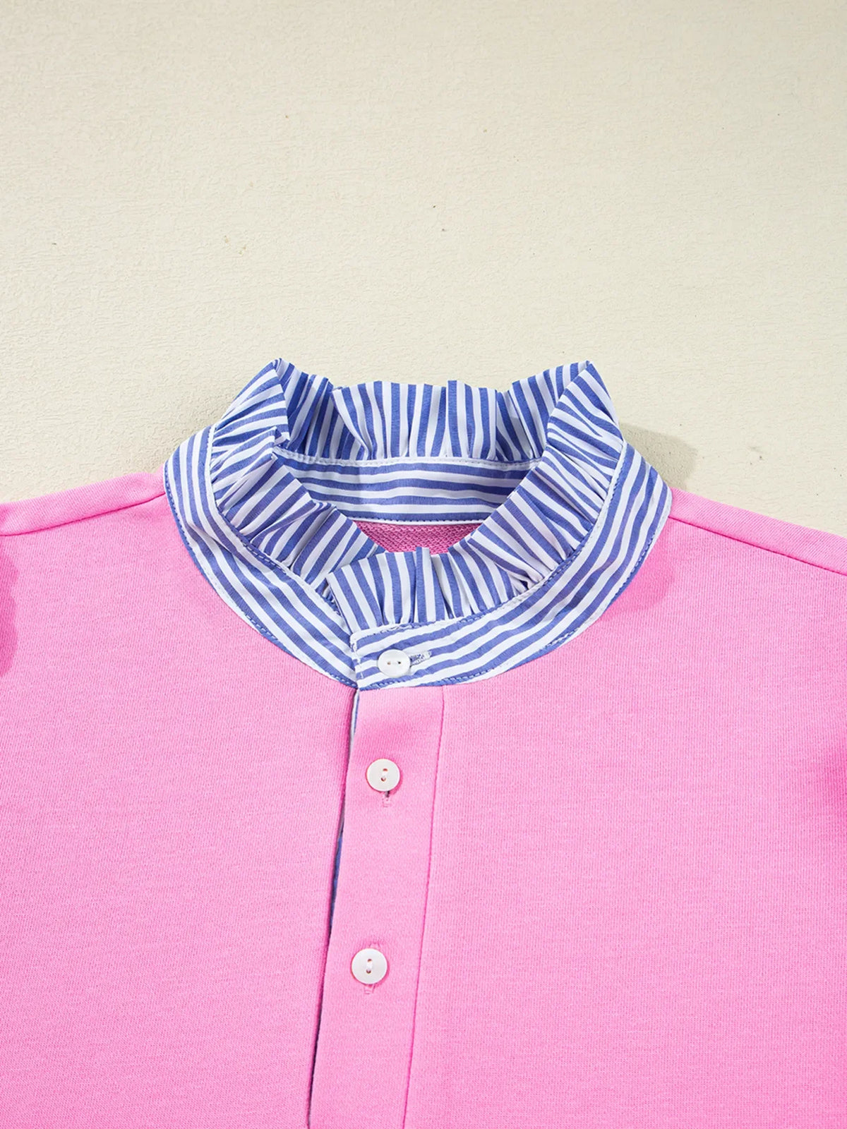 Contrast Striped Collar Patchwork Puff Sleeve Ruffle Hem Mini Dress