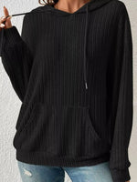 Ribbed Knit Long Sleeve Drawstring Hoodie