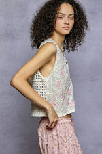 POL Floral Embroidered V-Neck Vest