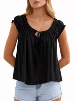 Tie Front Solid Color Blouse