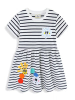Children's Cute Appliques Striped Round Neck Dress