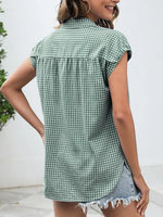 Plaid Button Up Cap Sleeve Shirt