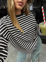 Striped Round Neck Oversized Casual Sweatshirt