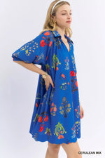 Umgee Floral Encyclopedia Print Mini Dress