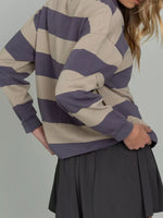 Striped Polo Collar Sweatshirt with Button Details