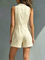 Full Size Sleeveless Button-Front Romper with Pockets Plus Size