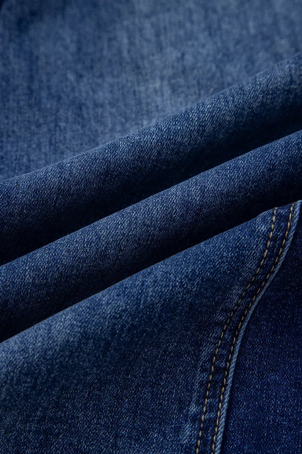 Drawstring Seam Detail Raw Hem Wide Leg Denim Pants