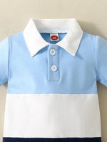 Children's Color Block Polo Collar Short Sleeve One-Piece