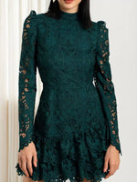 Lace Mock Neck Long Sleeve Mini Dress