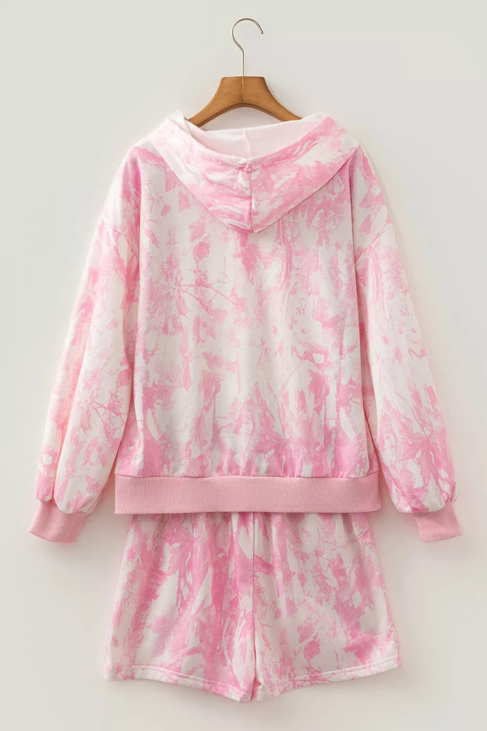 Abstract Print Loose Hoodie Slim Shorts 2pcs Set