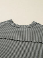 Twist Ribbed Exposed Seam Detail Long Sleeve Loose Top