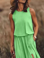 Full Size Round Neck Sleeveless Slit Maxi Dress Plus Size