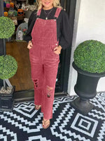Distressed Wide Leg Corduroy Overalls