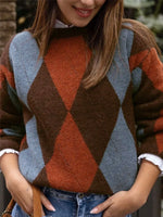 Vintage Argyle Round Neck Sweater