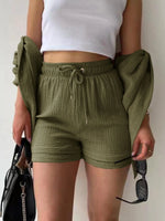 Textured Button Up Shirt and Shorts Set