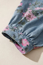 Floral Print Button Up Denim Shirt