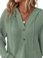 Full Size Button Detail Waffle Knit Hoodie Plus Size