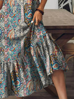 Full Size Bohemian Paisley Print V-Neck Midi Dress Plus Size
