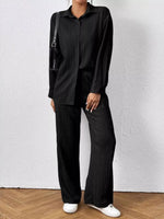 Button Up Long Sleeve Shirt and Pants Set