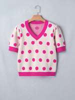 Polka Dot Puff Short Sleeve Sweater Top