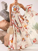 Printed Halter Neck Cut-Out Maxi Dress