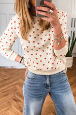 Heart Print Round Neck Long Sleeve Regular Fit Sweatshirt
