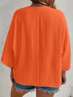 Full Size Casual V-Neck Button Down Relaxed Fit Blouse Plus Size