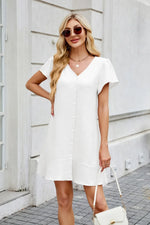 Tied Button Up Short Sleeve Mini Shirt Dress