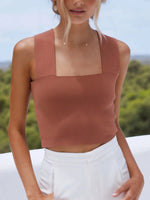 Square Neck Ribbed Crop Tank Top