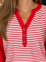 Striped Button-Detail Long Sleeve Top