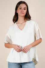 VERY J Full Size Oversized Contrast Knit Comfy Casual Top Plus Size