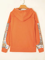 Floral Patchwork Hoodie with Drawstring