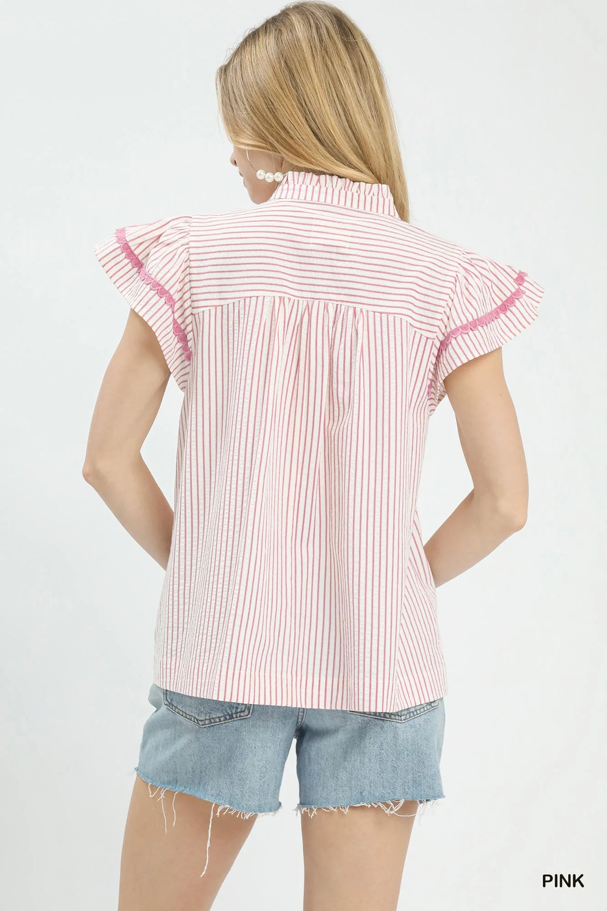 Umgee Striped Flutter Sleeve Top