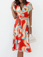Printed Button Front Midi Dress with Belt