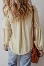 Embroidered Notched Long Sleeve Blouse