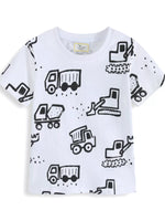 Children's Construction Vehicle Print Crew Neck Short Sleeve T-Shirt