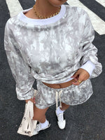 Round Neck Long Sleeve Top & Shorts Set