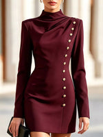 Full Size Decorative Button Mock Neck Mini Dress Plus Size