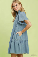 Umgee Ruffle Hem Mini Denim Dress